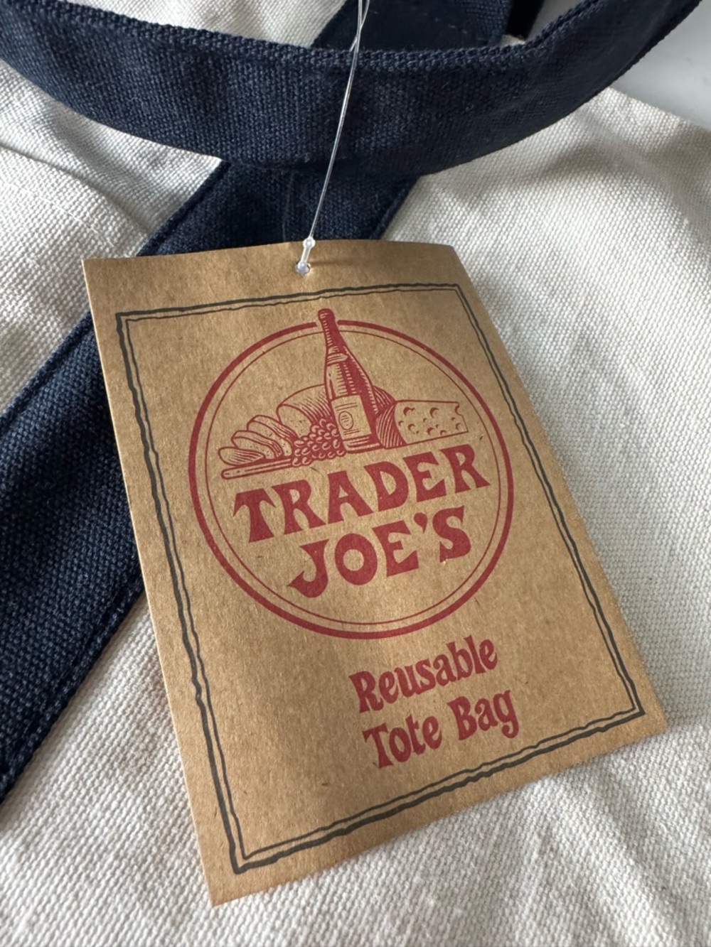 Canvas Tote Bag in Cream and Navy - Picture 4 of 5